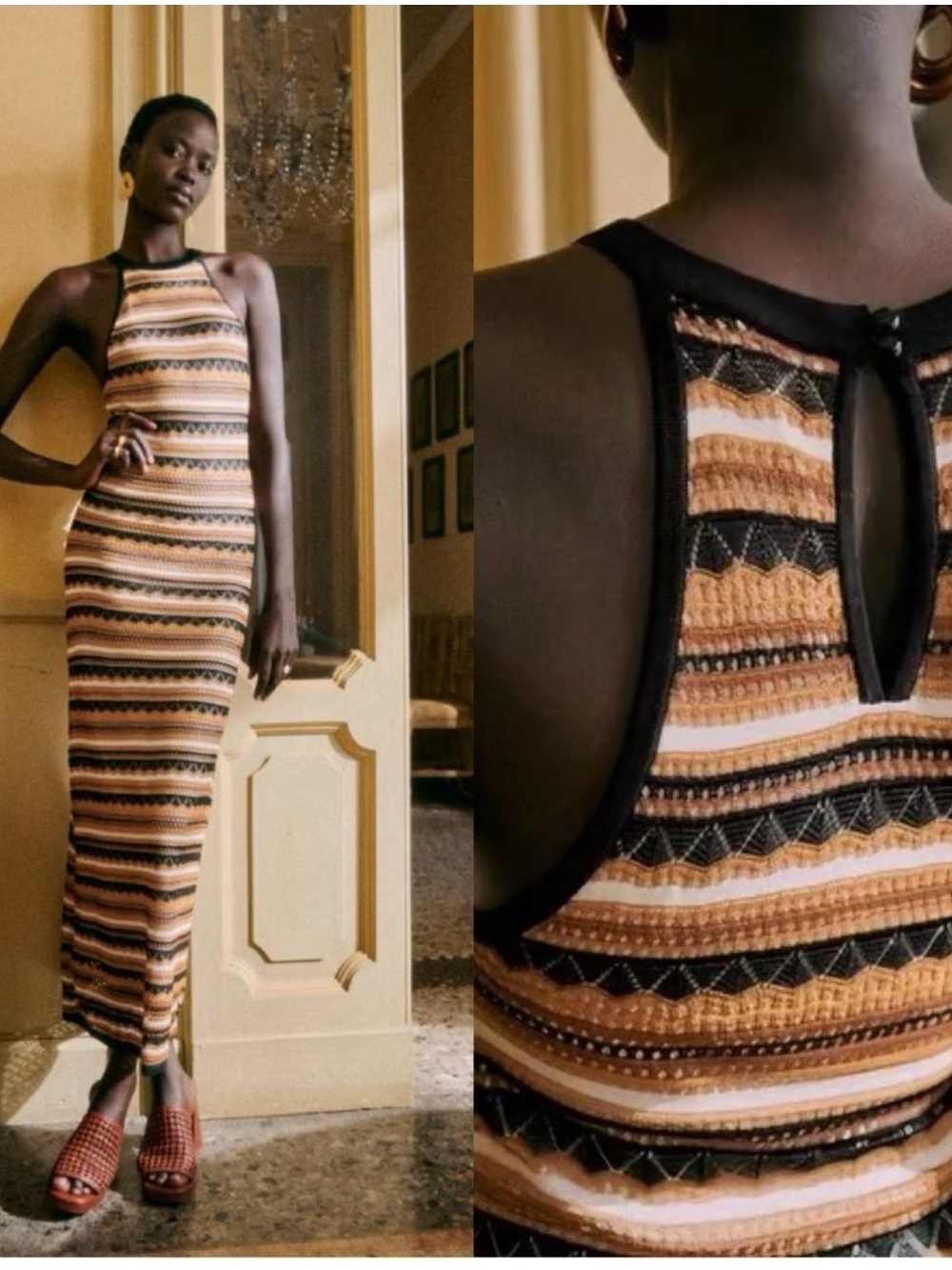 NWT Sezane Yanelle sleeveless Crochet knit Dress in Geo Stripe, size Medium
